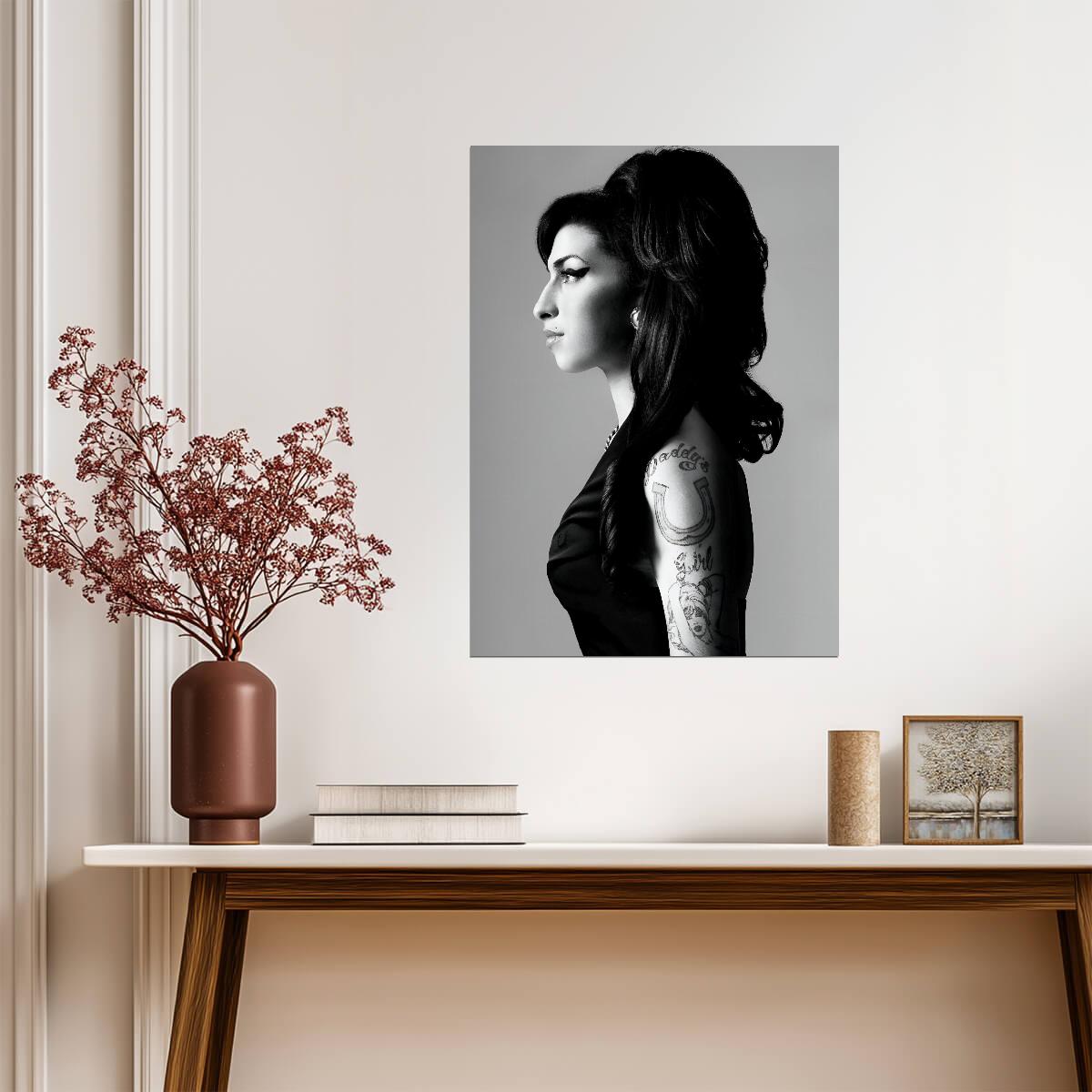 Amy Winehouse Black and White Profile | Portrait Poster | Vintage Music Legend - Music Poster