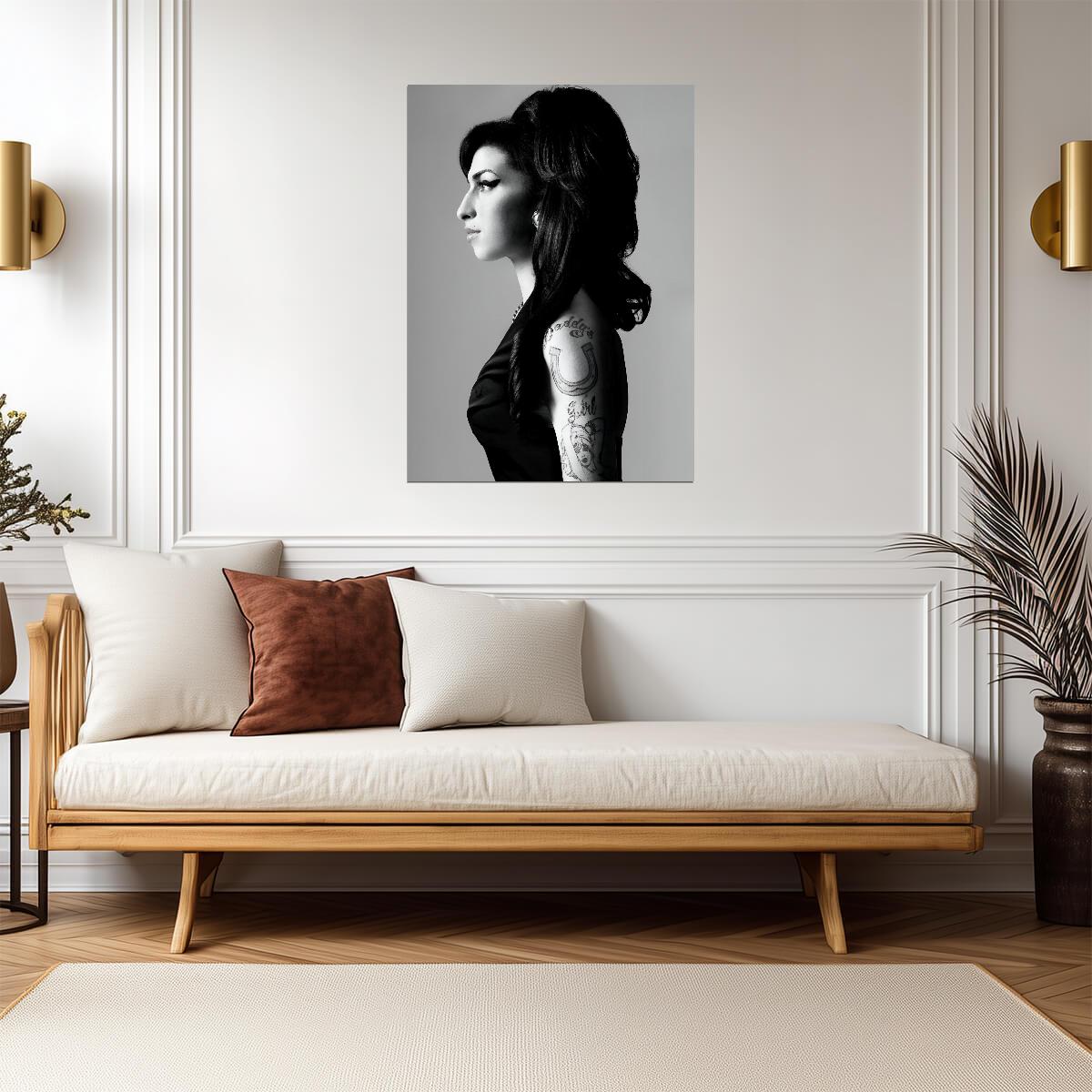 Amy Winehouse Black and White Profile | Portrait Poster | Vintage Music Legend - Music Poster