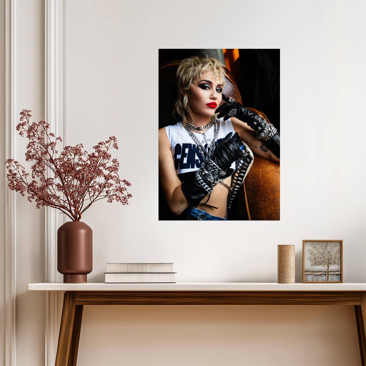 Miley Cyrus Rock Star Photoshoot | Modern Music Poster | Glam Punk Wall Art - Music Poster