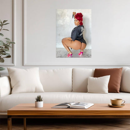 Nicki Minaj Red Ruby Da Sleeze | Red Hair Photoshoot Poster | Sexy Hip Hop Star - Music Poster
