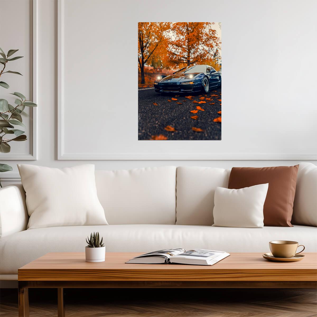 Honda NSX 1st Gen (NA1) | Japanese Supercar Poster | Blue Sports Car in Autumn - Cars Poster