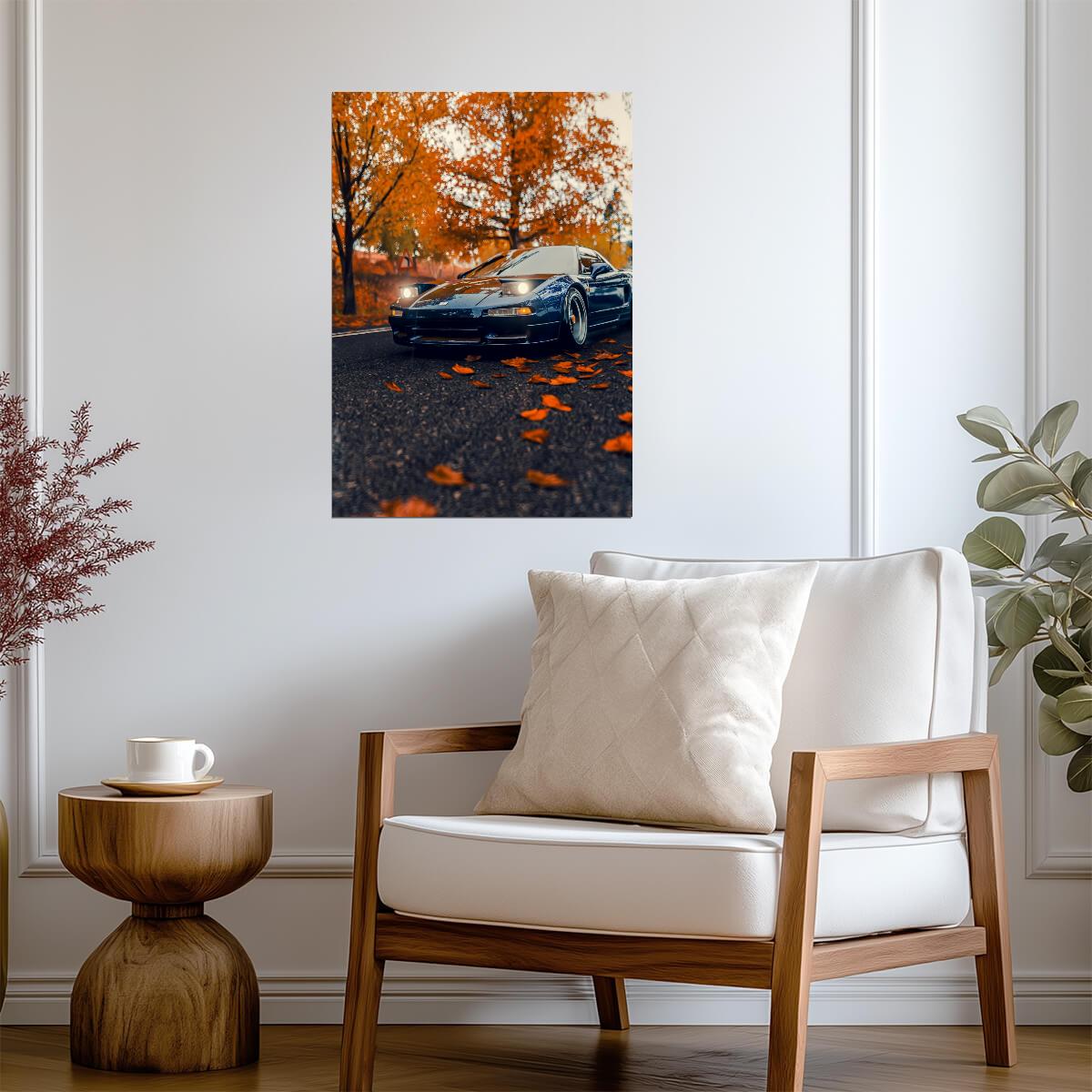 Honda NSX 1st Gen (NA1) | Japanese Supercar Poster | Blue Sports Car in Autumn - Cars Poster