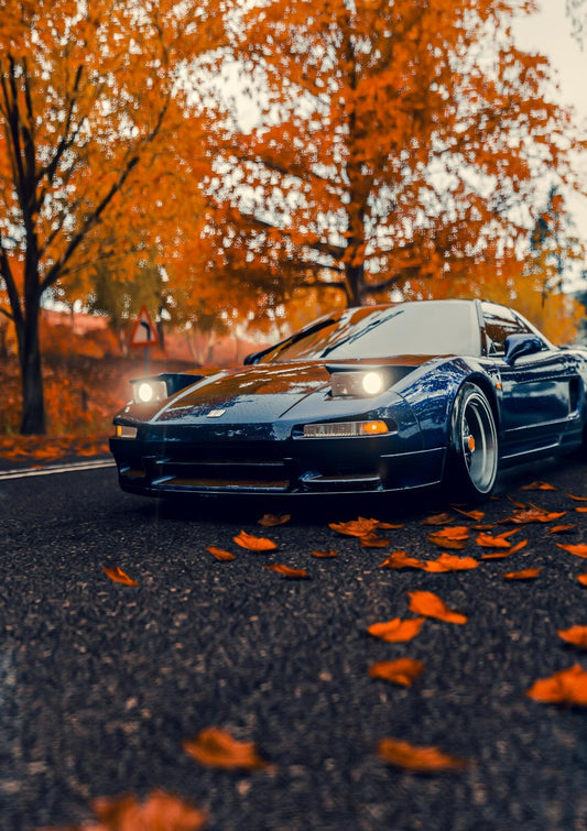Honda NSX 1st Gen (NA1) | Japanese Supercar Poster | Blue Sports Car in Autumn - Cars Poster