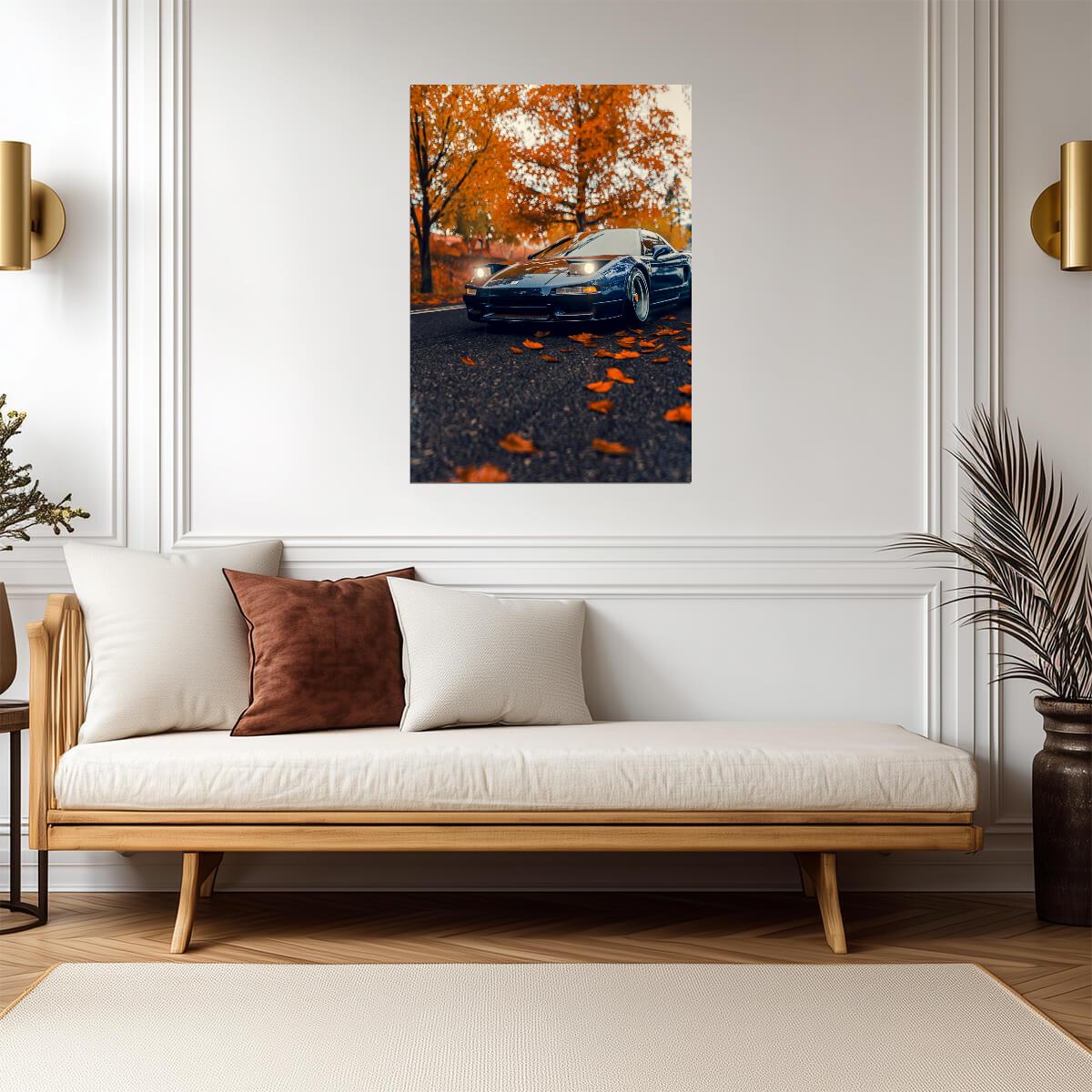Honda NSX 1st Gen (NA1) | Japanese Supercar Poster | Blue Sports Car in Autumn - Cars Poster