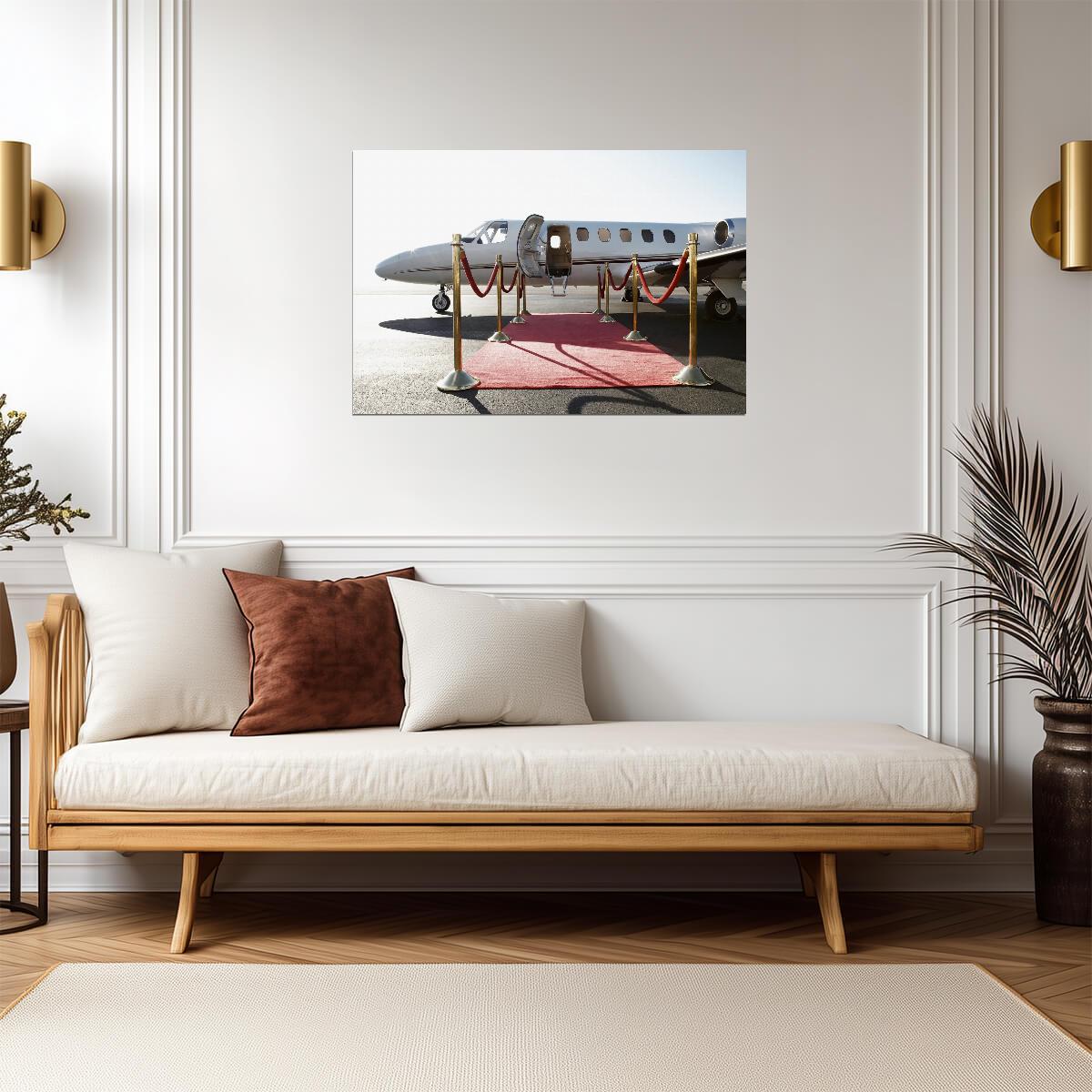 Private Jet with Red Carpet | Luxury Lifestyle Poster | VIP Aviation Photography Print - Cars Poster