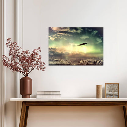 UFO Over Dramatic Sky | Sci-Fi Landscape Poster | Alien Spaceship Art - Graphic & Art Poster