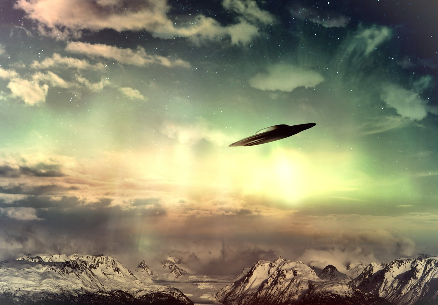 UFO Over Dramatic Sky | Sci-Fi Landscape Poster | Alien Spaceship Art - Graphic & Art Poster