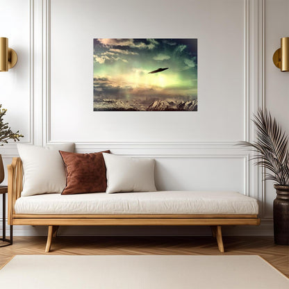 UFO Over Dramatic Sky | Sci-Fi Landscape Poster | Alien Spaceship Art - Graphic & Art Poster