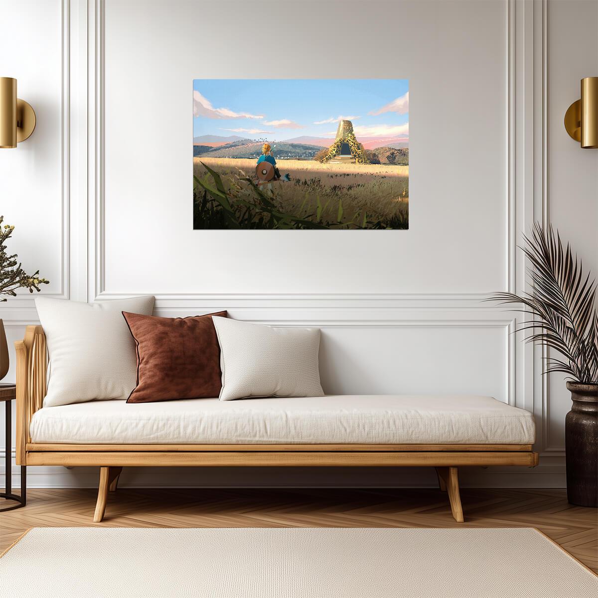 The Legend of Zelda Breath of the Wild Link | Minimalist Landscape Art Poster | Shrine Entrance BOTW Scenery - Video Games Poster