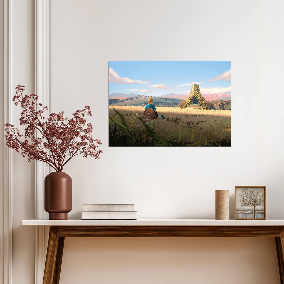 The Legend of Zelda Breath of the Wild Link | Minimalist Landscape Art Poster | Shrine Entrance BOTW Scenery - Video Games Poster