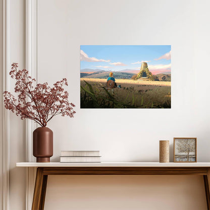 The Legend of Zelda Breath of the Wild Link | Minimalist Landscape Art Poster | Shrine Entrance BOTW Scenery - Video Games Poster