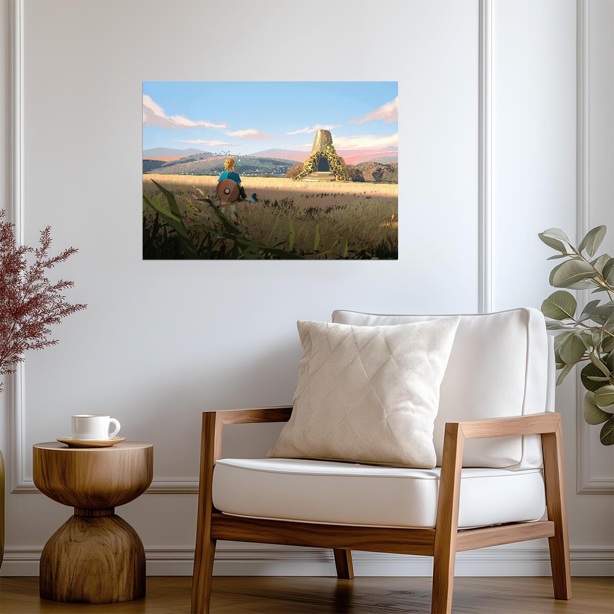 The Legend of Zelda Breath of the Wild Link | Minimalist Landscape Art Poster | Shrine Entrance BOTW Scenery - Video Games Poster