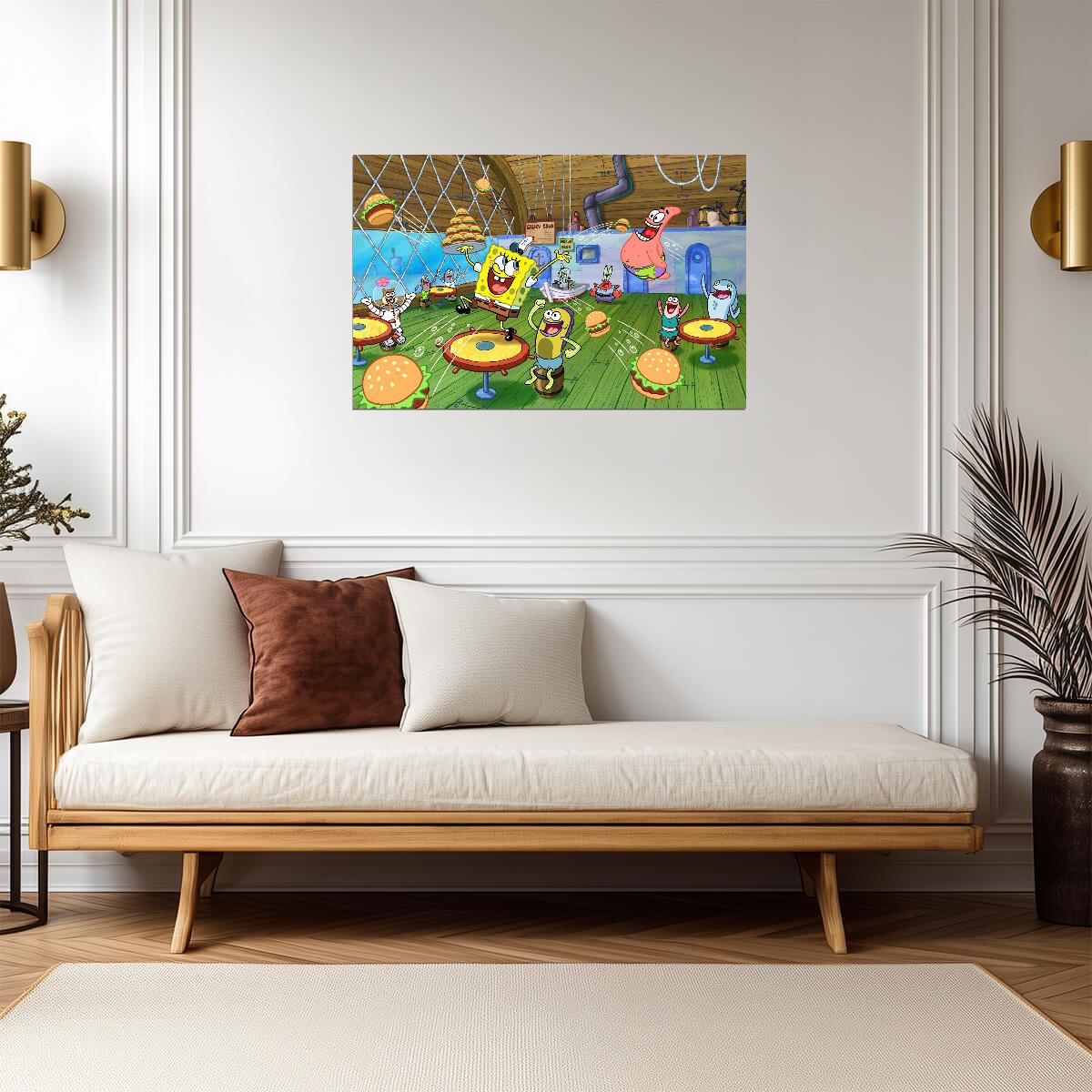 Spongebob Squarepants at The Krusty Krab | Cartoon TV Show Poster | Kids Room Decor - Movies & TV Poster