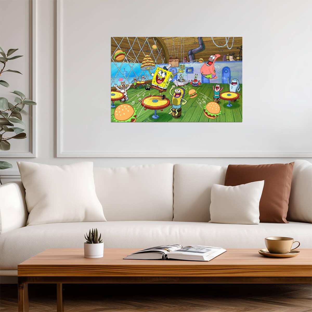 Spongebob Squarepants at The Krusty Krab | Cartoon TV Show Poster | Kids Room Decor - Movies & TV Poster