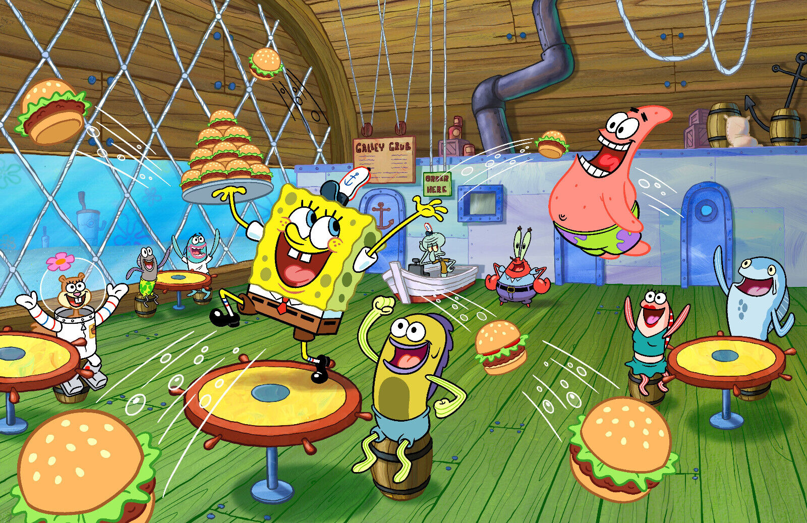 Spongebob Squarepants at The Krusty Krab | Cartoon TV Show Poster | Kids Room Decor - Movies & TV Poster