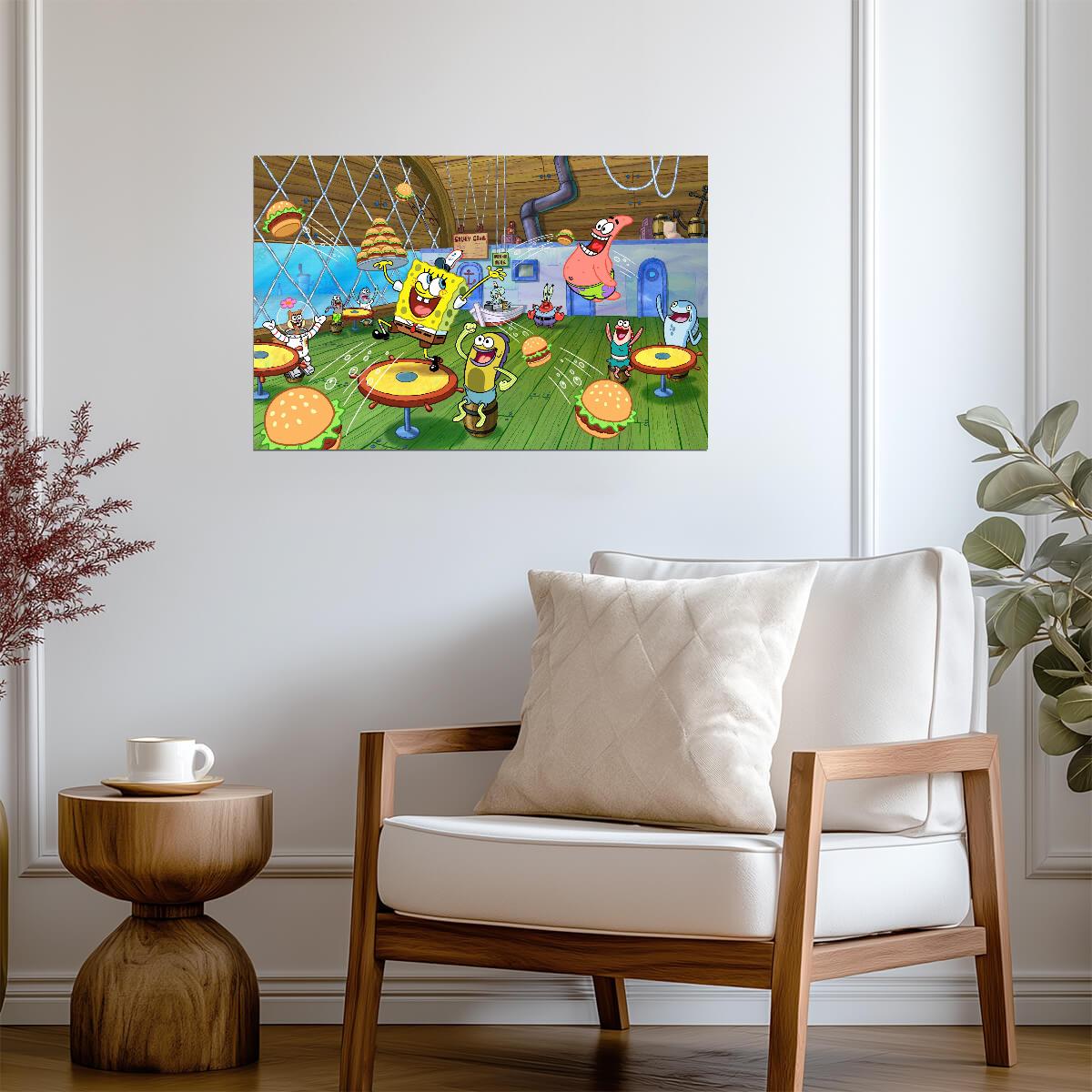 Spongebob Squarepants at The Krusty Krab | Cartoon TV Show Poster | Kids Room Decor - Movies & TV Poster