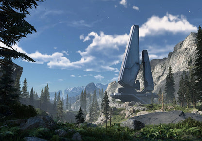 Halo Infinite Zeta Halo Landscape | Forerunner Structure Poster | Sci-Fi Game Scenery Art - Video Games Poster