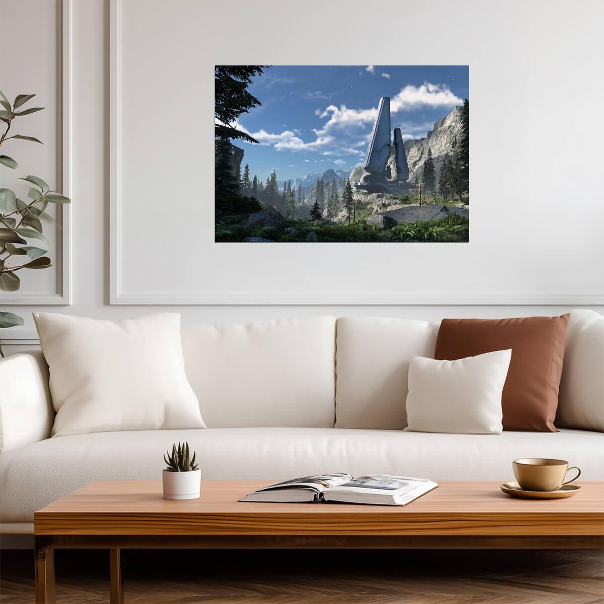 Halo Infinite Zeta Halo Landscape | Forerunner Structure Poster | Sci-Fi Game Scenery Art - Video Games Poster