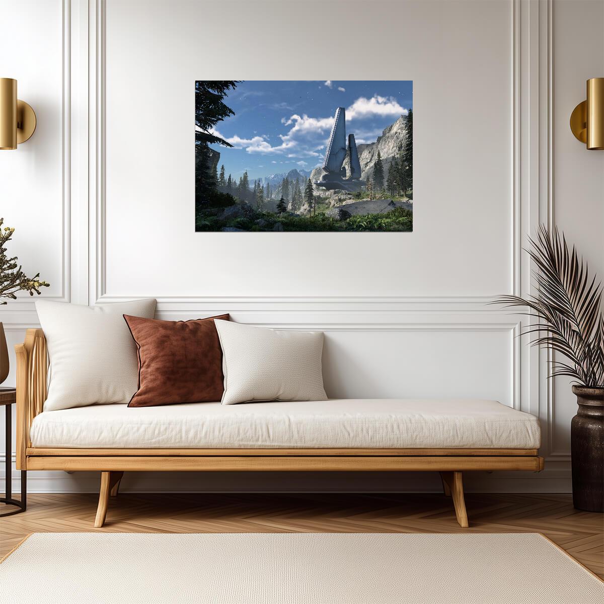 Halo Infinite Zeta Halo Landscape | Forerunner Structure Poster | Sci-Fi Game Scenery Art - Video Games Poster