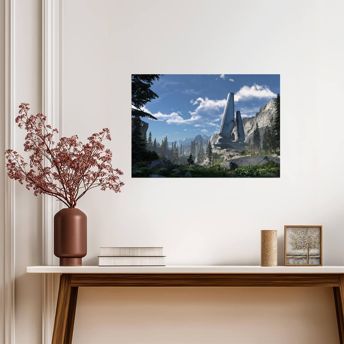Halo Infinite Zeta Halo Landscape | Forerunner Structure Poster | Sci-Fi Game Scenery Art - Video Games Poster