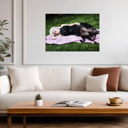 Lady Gaga Lying on Grass | Black Lace Dress Poster | Music Star Wall Art - Music Poster