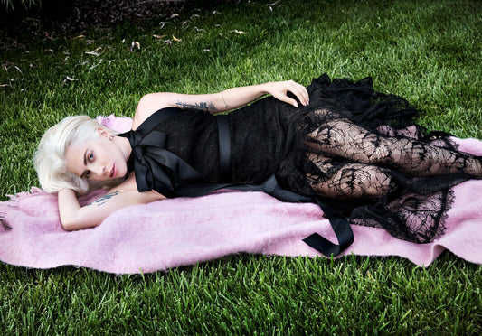 Lady Gaga Lying on Grass | Black Lace Dress Poster | Music Star Wall Art - Music Poster