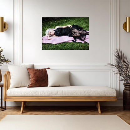 Lady Gaga Lying on Grass | Black Lace Dress Poster | Music Star Wall Art - Music Poster