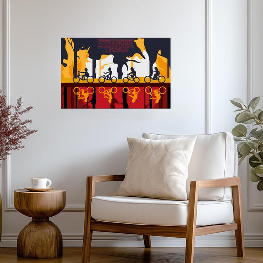 Stranger Things Kids on Bikes | Upside Down Reflection Poster | Graphic TV Show Art - Movies & TV Poster
