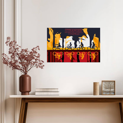 Stranger Things Kids on Bikes | Upside Down Reflection Poster | Graphic TV Show Art - Movies & TV Poster