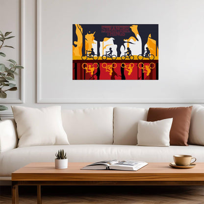 Stranger Things Kids on Bikes | Upside Down Reflection Poster | Graphic TV Show Art - Movies & TV Poster