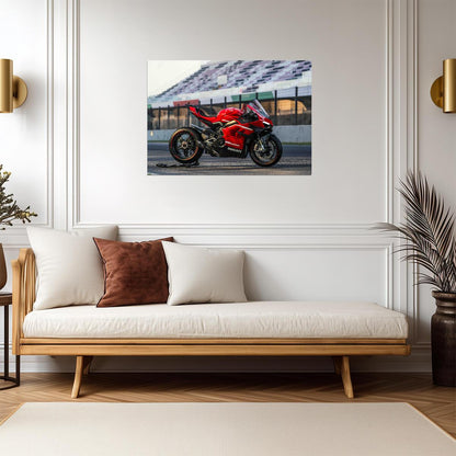 Ducati Panigale V4 S | Red Italian Superbike Poster | Supersport Motorcycle on Racetrack - Cars Poster