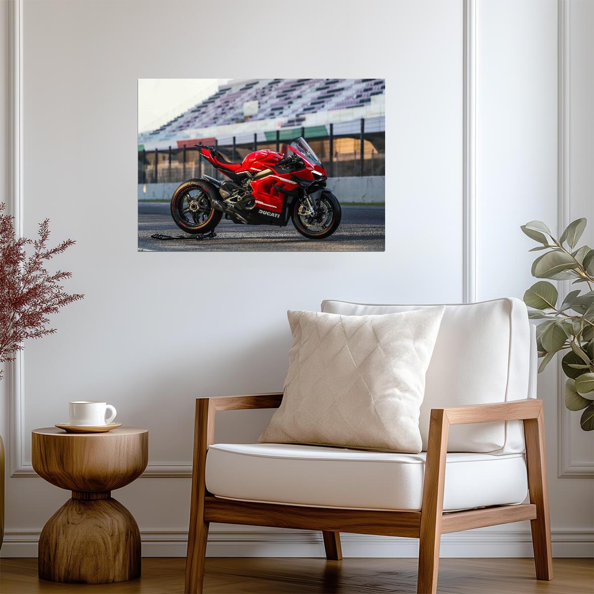 Ducati Panigale V4 S | Red Italian Superbike Poster | Supersport Motorcycle on Racetrack - Cars Poster