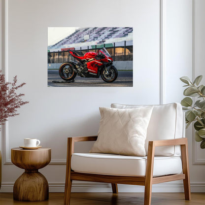 Ducati Panigale V4 S | Red Italian Superbike Poster | Supersport Motorcycle on Racetrack - Cars Poster