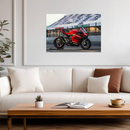 Ducati Panigale V4 S | Red Italian Superbike Poster | Supersport Motorcycle on Racetrack - Cars Poster