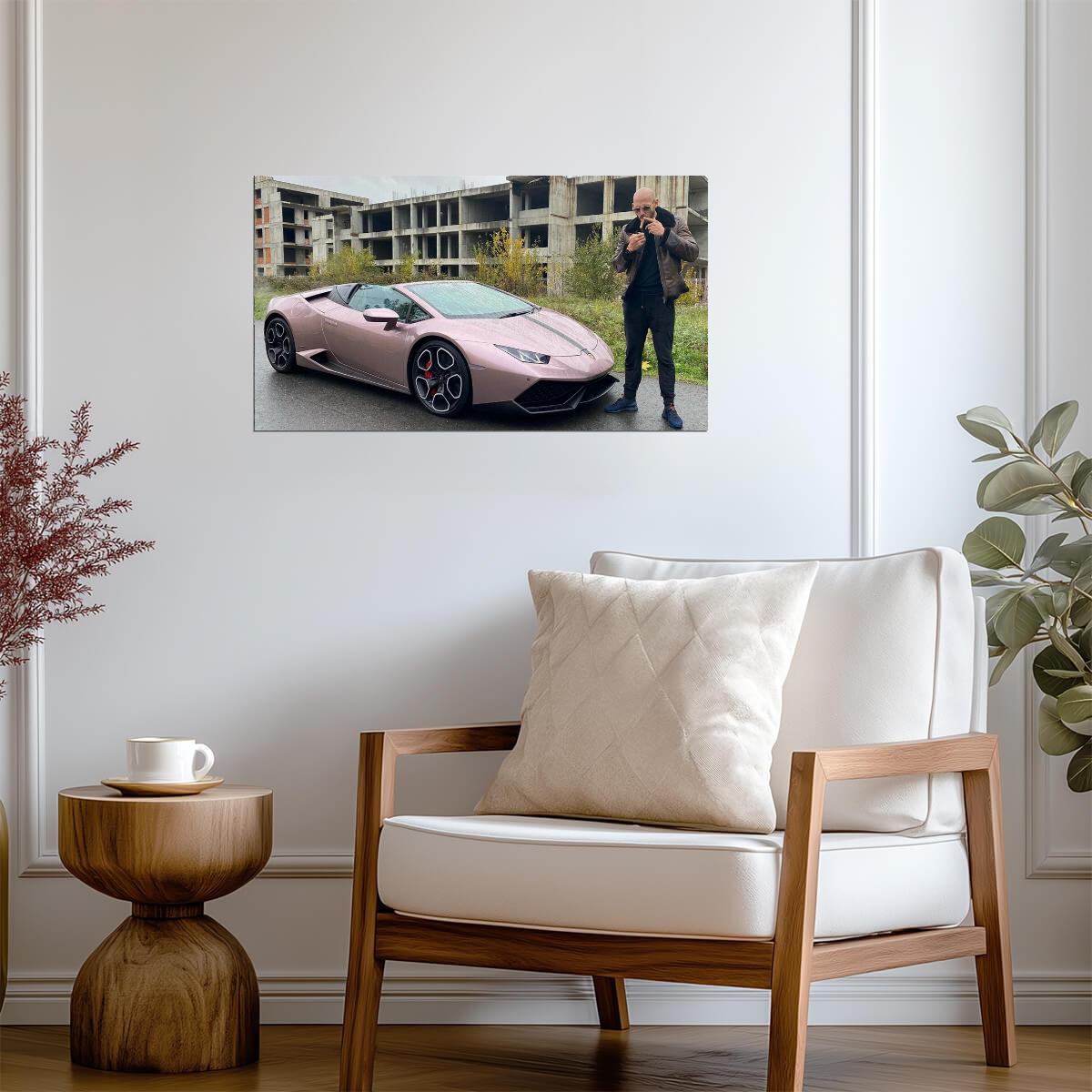 Andrew Tate with Lamborghini Huracan | Motivational Poster | Hustle Culture Wall Art - Celebrities Poster