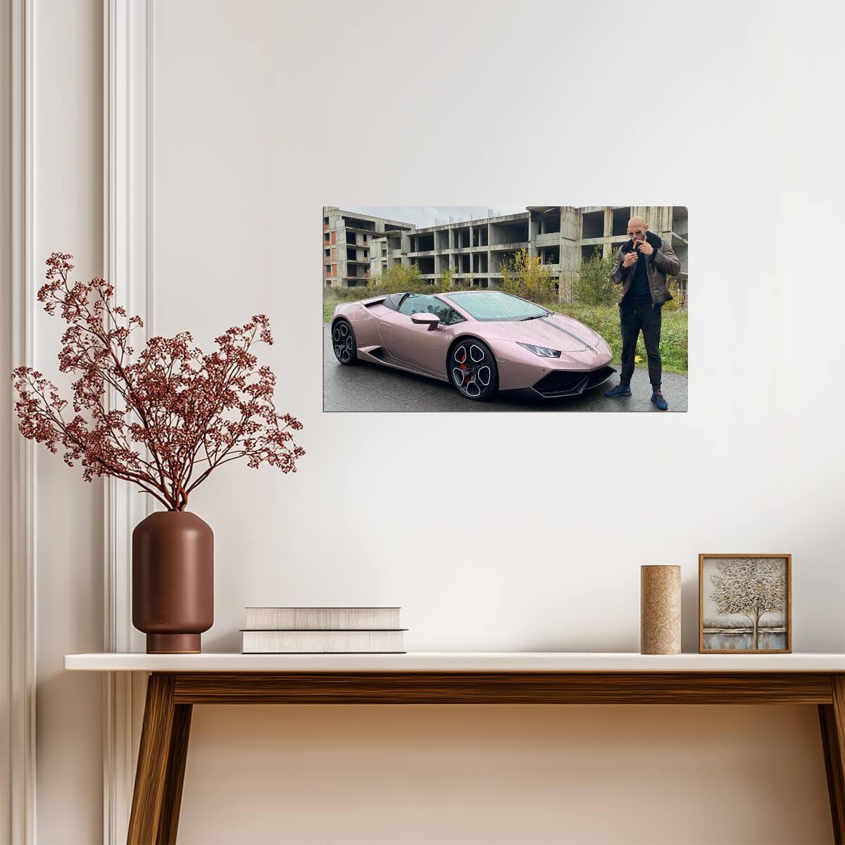 Andrew Tate with Lamborghini Huracan | Motivational Poster | Hustle Culture Wall Art - Celebrities Poster