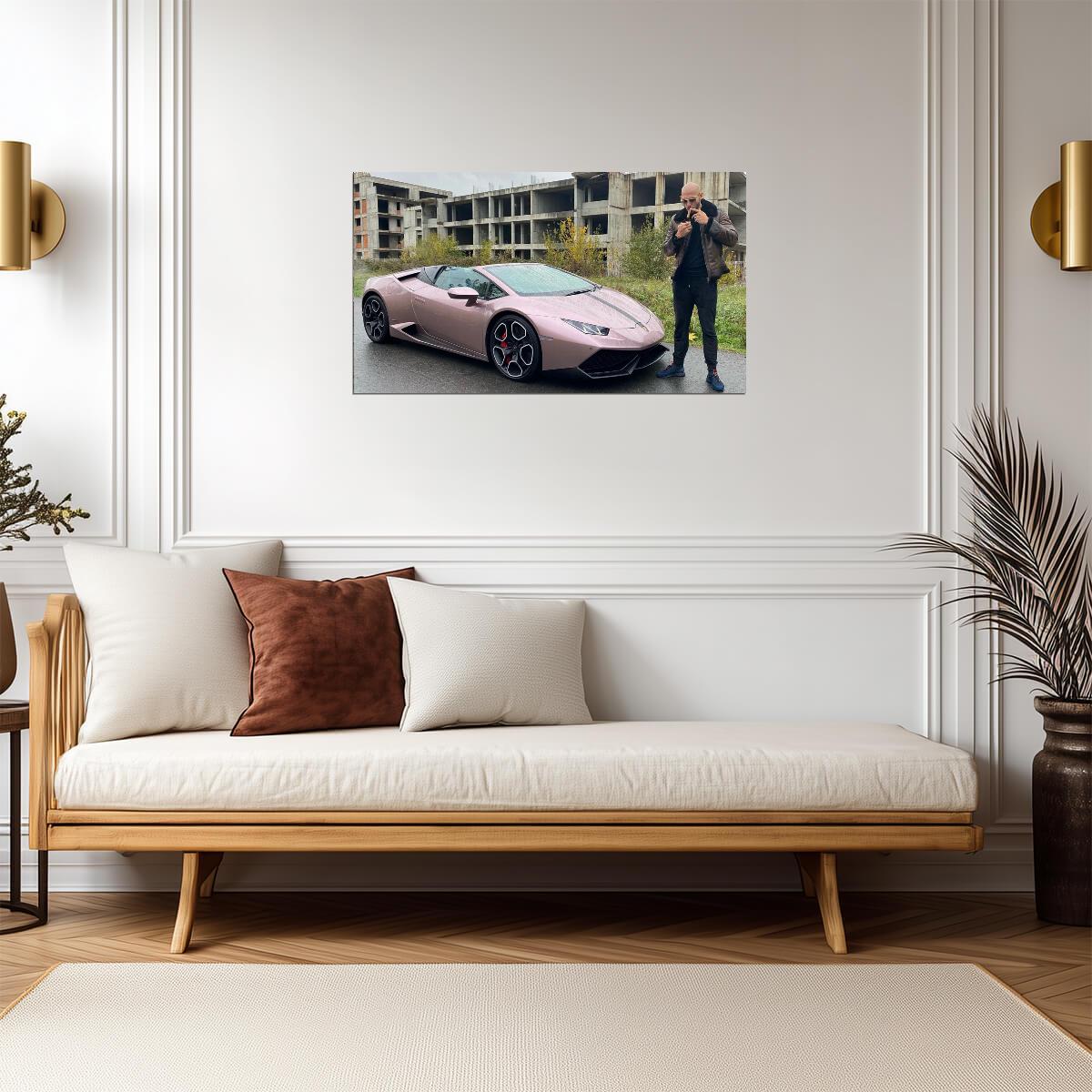 Andrew Tate with Lamborghini Huracan | Motivational Poster | Hustle Culture Wall Art - Celebrities Poster