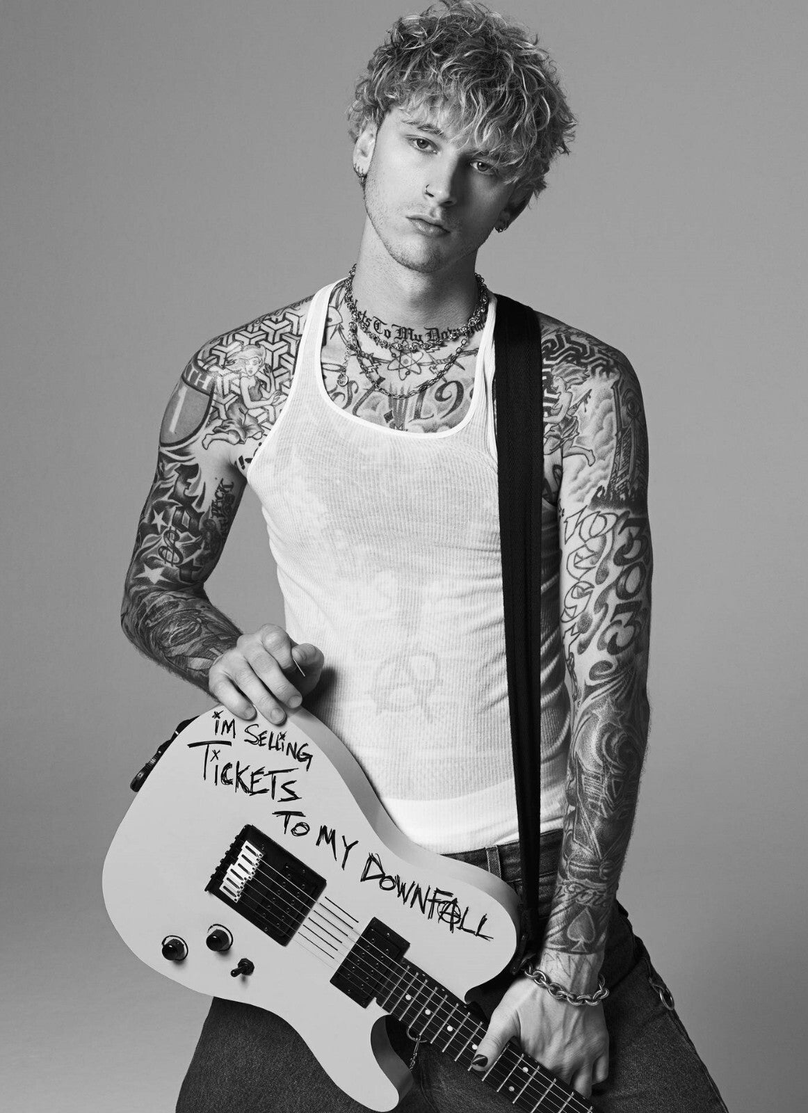 Machine Gun Kelly Tickets to My Downfall Guitar | Black and White Portrait | Pop Punk Music Poster - Music Poster