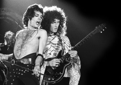 Queen Freddie Mercury & Brian May Live | Black and White Concert Photo | Rock and Roll Legend Poster - Music Poster
