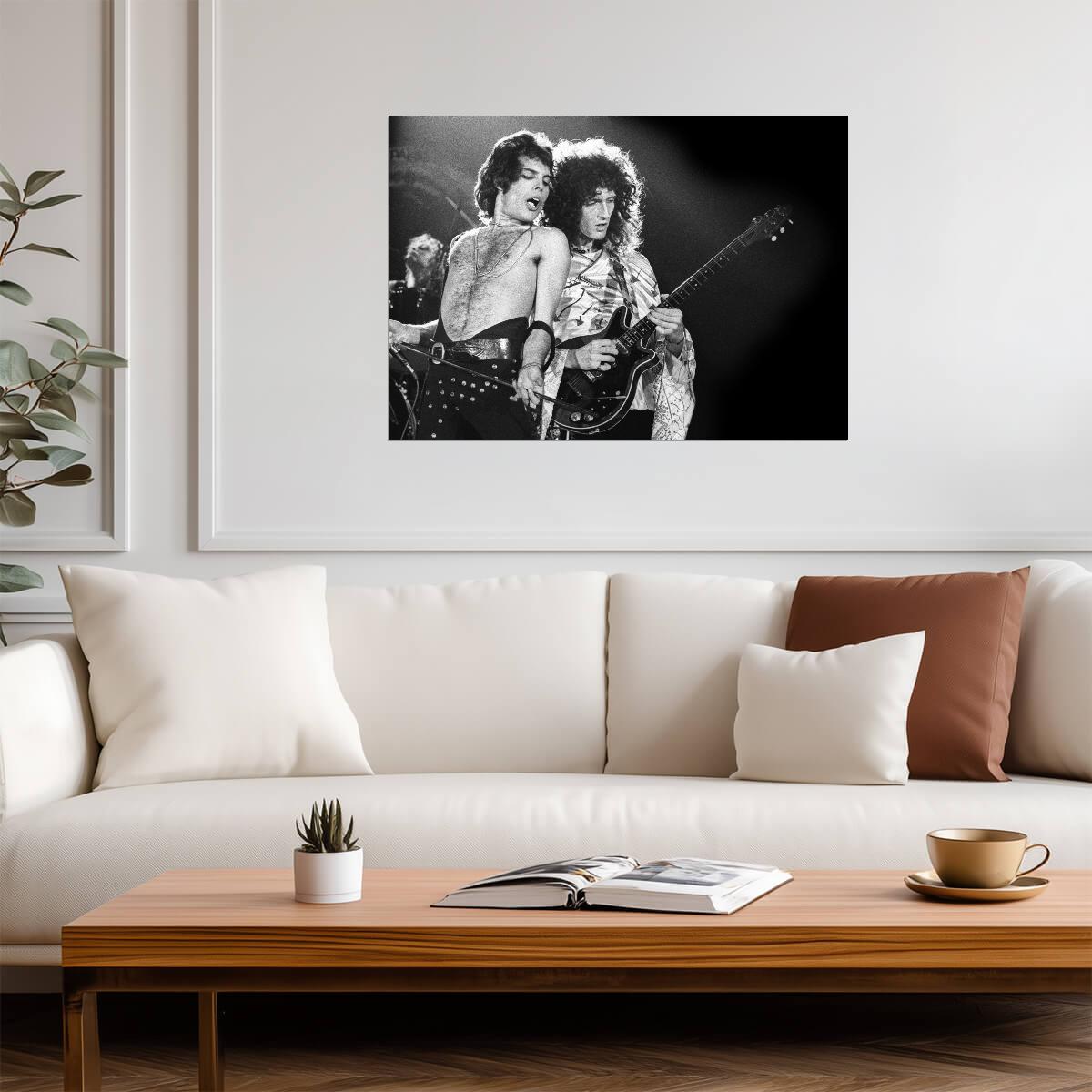 Queen Freddie Mercury & Brian May Live | Black and White Concert Photo | Rock and Roll Legend Poster - Music Poster