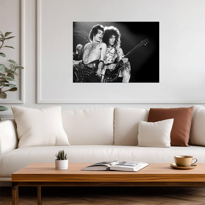 Queen Freddie Mercury & Brian May Live | Black and White Concert Photo | Rock and Roll Legend Poster - Music Poster