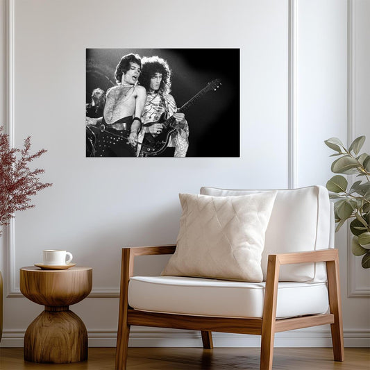 Queen Freddie Mercury & Brian May Live | Black and White Concert Photo | Rock and Roll Legend Poster - Music Poster