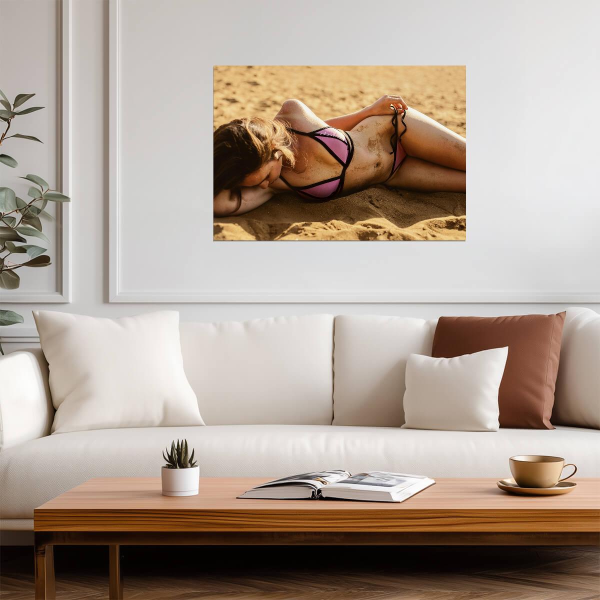 Woman in Bikini on Beach | Photography Poster | Sexy Pinup Wall Art - Photography Poster