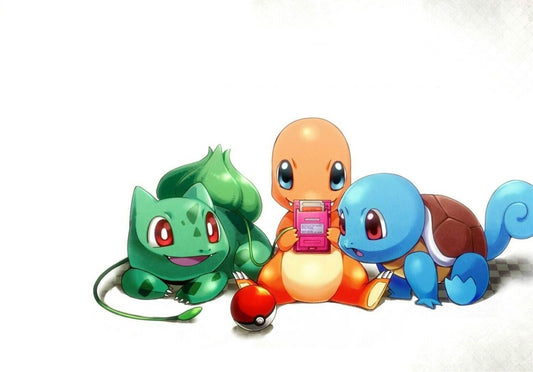 Pokemon Starters Playing Game Boy | Bulbasaur Charmander & Squirtle | Cute Retro Gaming Poster - Video Games Poster
