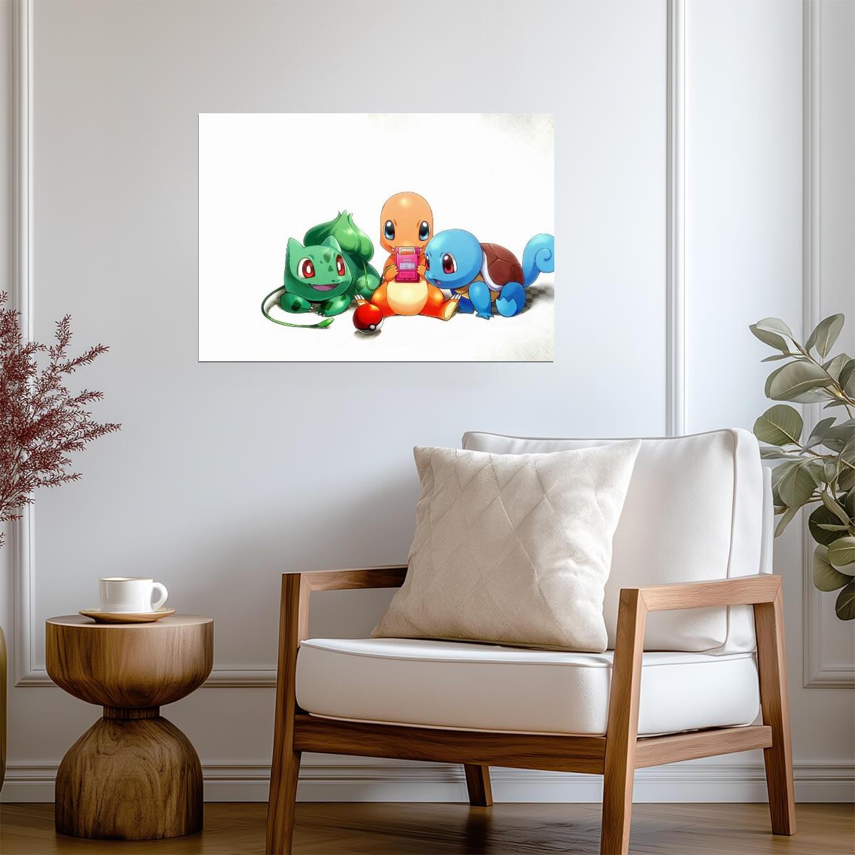 Pokemon Starters Playing Game Boy | Bulbasaur Charmander & Squirtle | Cute Retro Gaming Poster - Video Games Poster