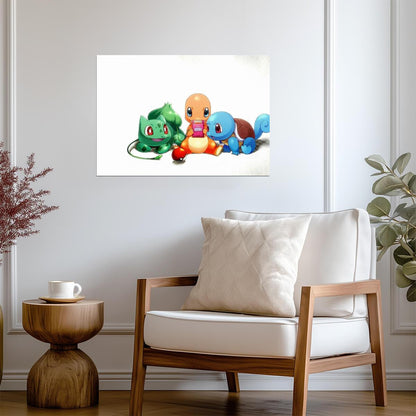 Pokemon Starters Playing Game Boy | Bulbasaur Charmander & Squirtle | Cute Retro Gaming Poster - Video Games Poster