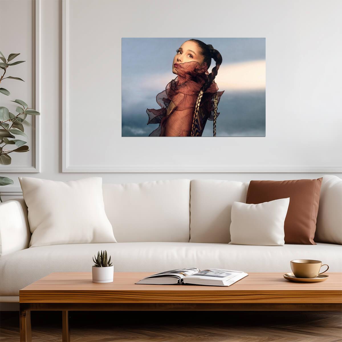 Ariana Grande REM Promo | Brown Ruffled Dress Poster | Celebrity Photoshoot Art - Music Poster