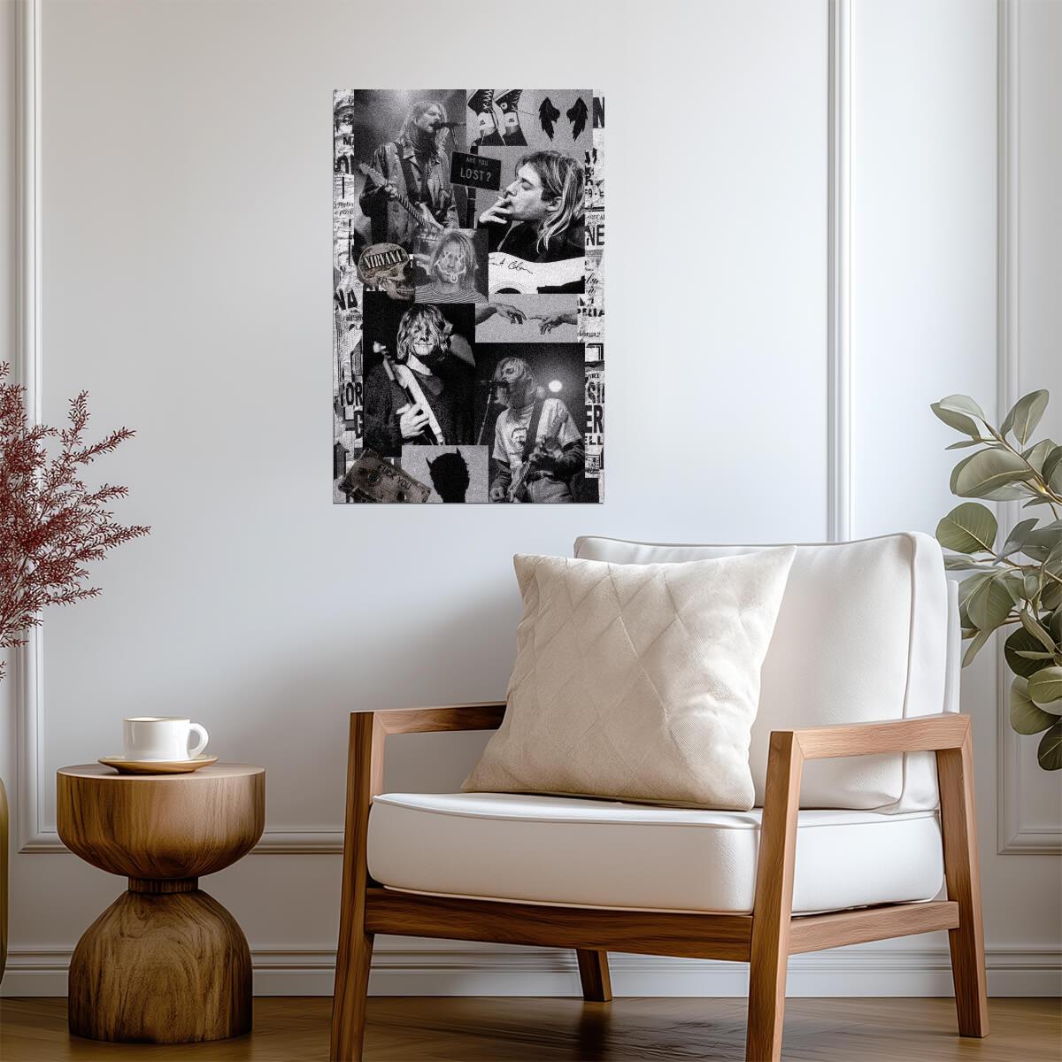 Kurt Cobain Collage | Black and White Poster | Vintage Rock Legend Art - Music Poster