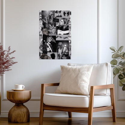 Kurt Cobain Collage | Black and White Poster | Vintage Rock Legend Art - Music Poster