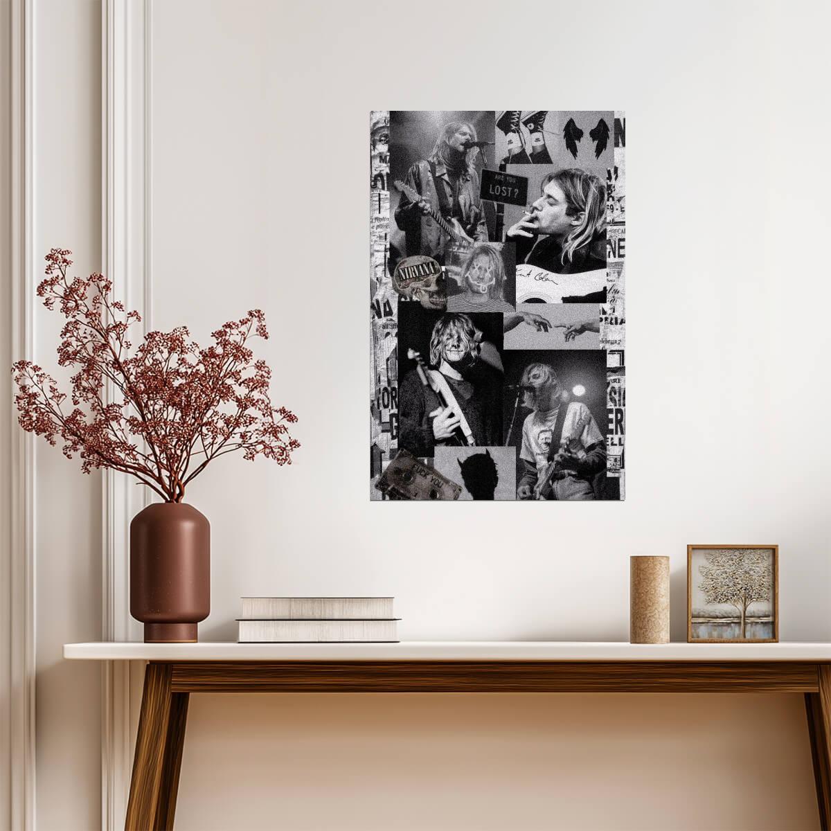 Kurt Cobain Collage | Black and White Poster | Vintage Rock Legend Art - Music Poster